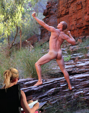 totally naked male life model being drawn outside in one of australia's national parks