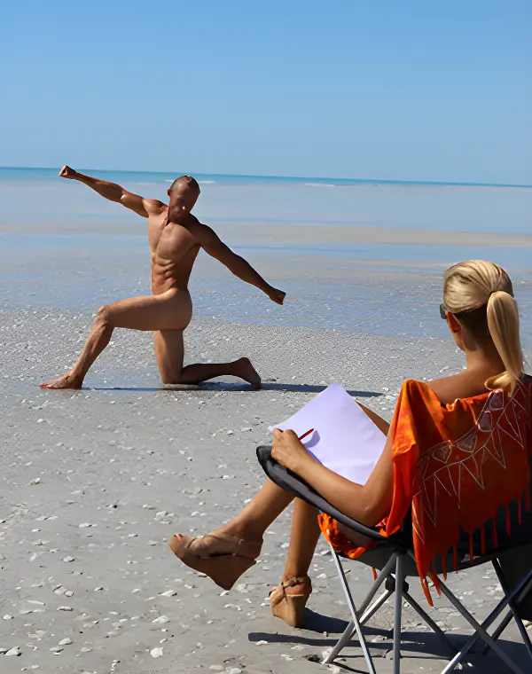 Virtual life drawing model for a Hens Knights hens party class in Australia