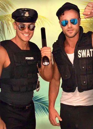 two hot male strippers in swat costumes