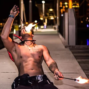 Fire Eating Male Stripper performing for a Hens Knights hens party male stripper show